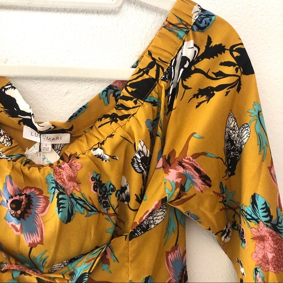 LULUMARI Yellow Floral Tunic off-shoulder Top - Picture 11 of 15